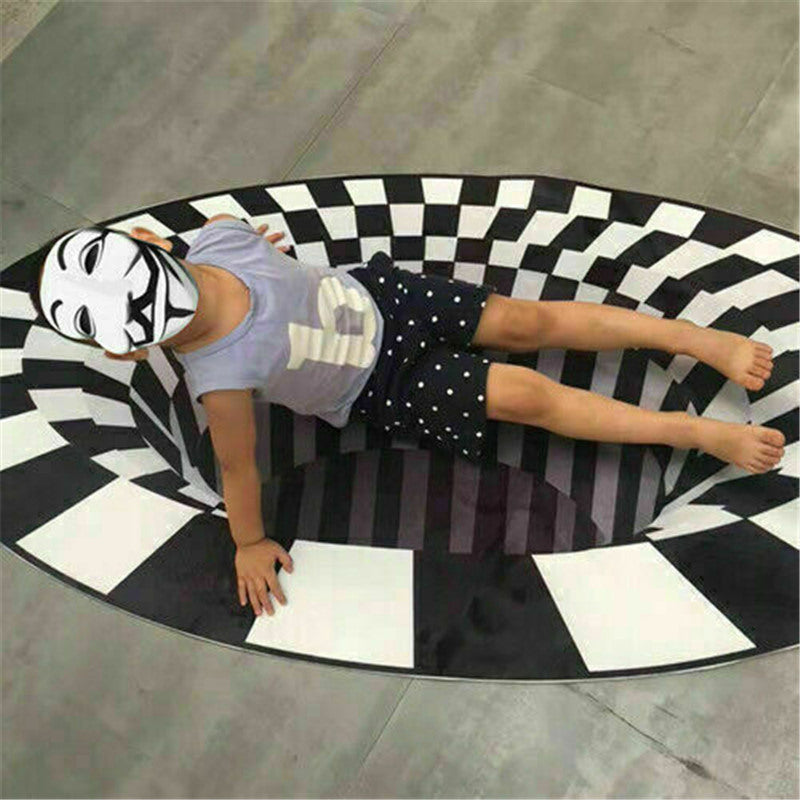 3D Vortex Carpet Black White Grid Bottomless Hole Illusion Rug Living Room Bedroom Anti-Slip Floor Mats Home Fashion Carpet Rugs