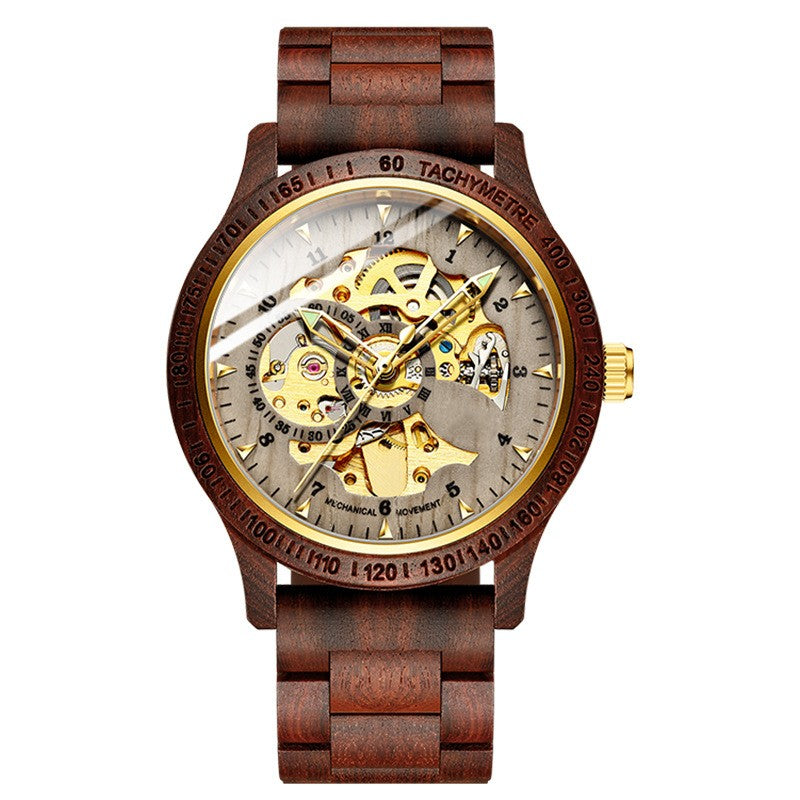 Men's Sandalwood Fully Automatic Hollow Mechanical Watch