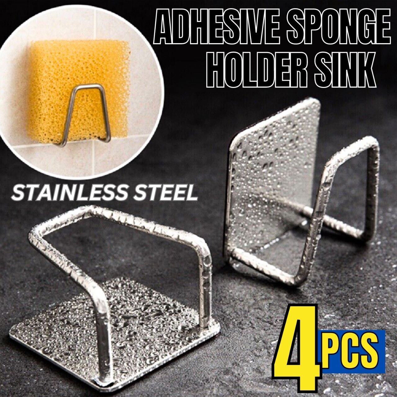 4 Pcs Stainless Steel  Adhesive Sponge Holder Sink