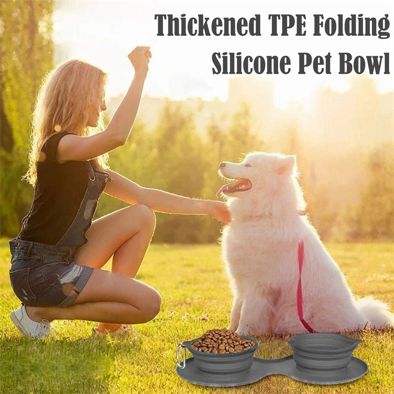 Rubber Foldable Double Bowl Pet Feeding
