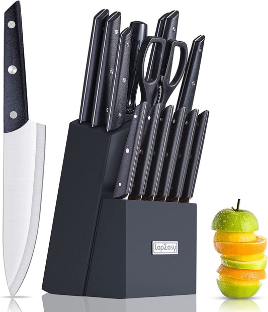 15 Pieces Kitchen Knife Set With Pine Block Holder