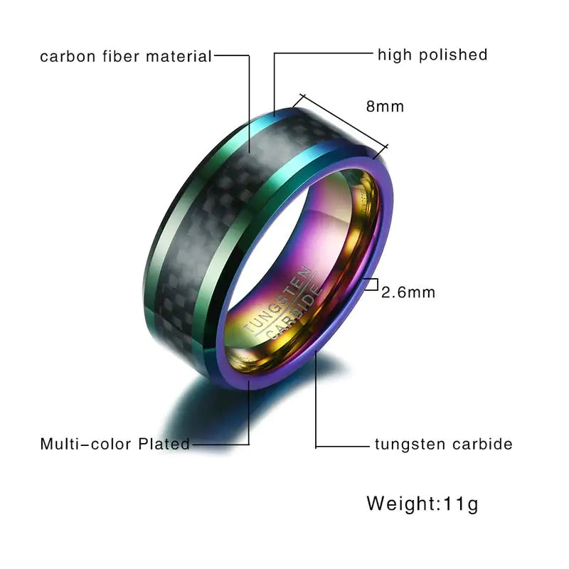 Rainbow Tungsten Carbide Ring with Beveled Edges